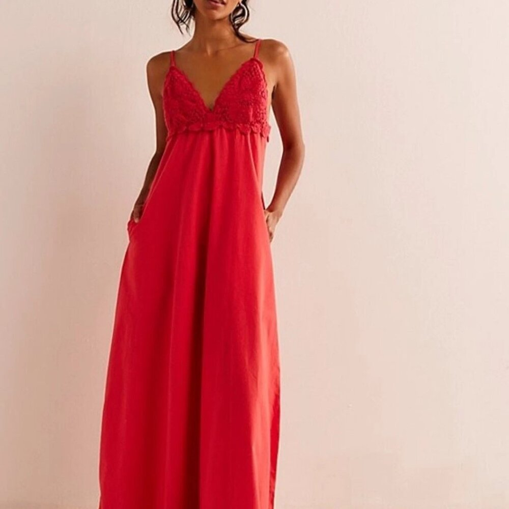 Free People Lovey Maxi Dress Red Crochet Cotton Size Medium NWOT
